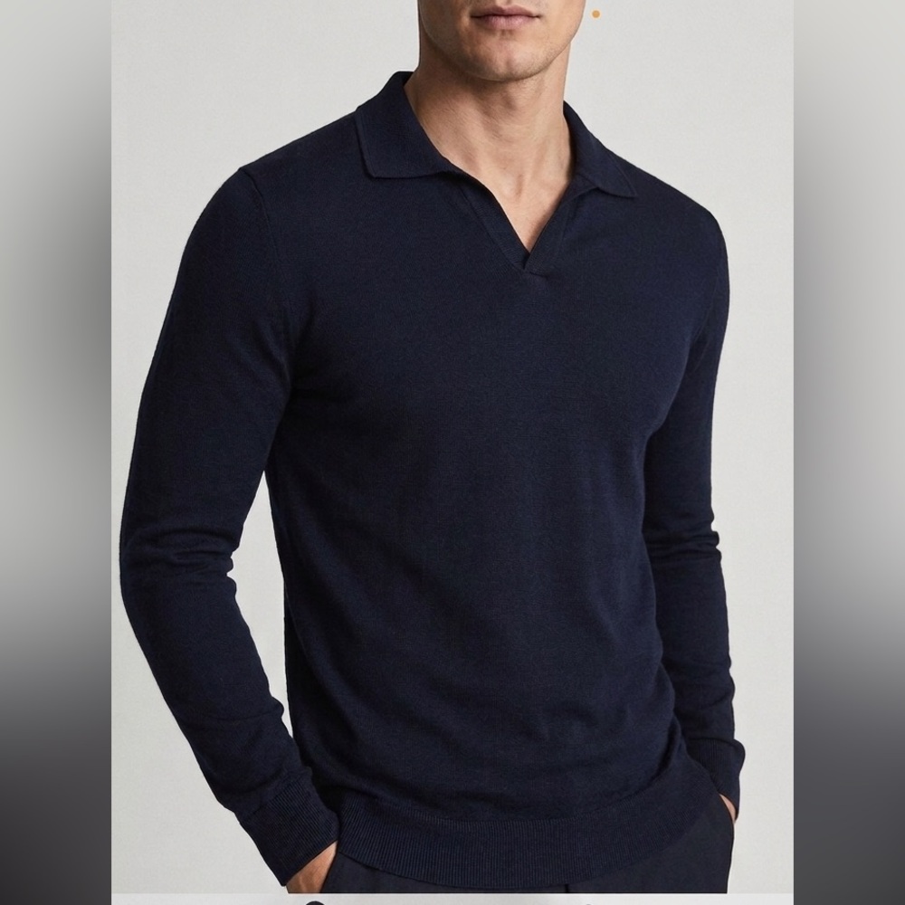 REISS Men's Dark Navy Milburn Merino Wool
Henley Pullover‎ Sweater Sz S
